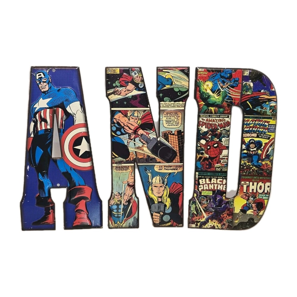 Marvel Comics AND Metal Wall Letters GUC Superhero Decor Avengers Comic Art
